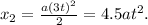 x_{2} = \frac{a(3t)^{2} }{2} = 4.5at^{2}.