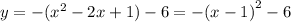 y = - (x^{2} - 2x + 1) - 6 = - ({x - 1)}^{2} - 6