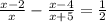 \frac{x-2}{x}-\frac{x-4}{x+5}=\frac{1}{2}