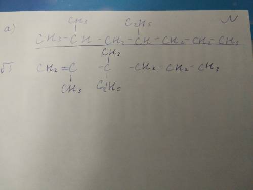Складіть формули речовин за їх назвами. а) 4-етил-2-метилгептан; б) 3-етил-2,3-диметилгексен-1;