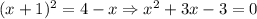 (x+1)^2 = 4 - x \Rightarrow x^2 + 3x - 3 = 0