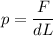 p = \dfrac{F}{dL}