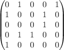 \begin{pmatrix}0 & 1 & 0 & 0 & 1 \\ 1 &0 & 0 & 1 & 0 \\ 0 & 0 & 0 & 1 & 0 \\ 0 & 1 & 1 & 0 & 0 \\ 1 & 0 & 0 & 0 & 0\end{pmatrix}