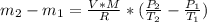 m_{2} -m_{1} =\frac{V*M}{R} *(\frac{P_{2} }{T_{2} } -\frac{P_{1} }{T_{1} } )