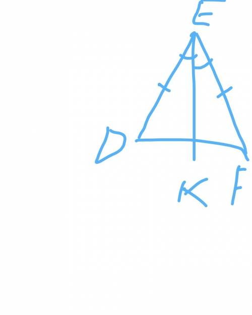 На рисунке δdef равнобедренный,df-основание,∠dek=43°.ek-биссектриса.найдите ∠ekf и ∠kef 1)38°,90° 2)