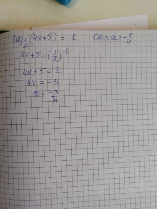 Log 1: 2 (4x+5)= -1 его решить. кто