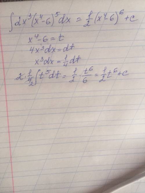 Найти интеграл int: 2x^3*(x^4-6)^5 dx