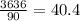 \frac{3636}{90} = 40.4