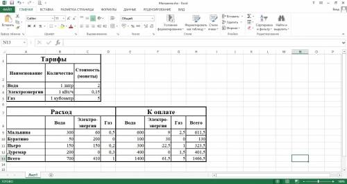 Решить в exsel компания по обслуживанию жилых домов установила следующие тарифы на свои услуги: 1 ли