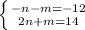 \left \{ {{-n-m=-12} \atop {2n+m=14}} \right.