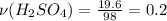 \nu(H_2SO_4) = \frac{19.6}{98} = 0.2