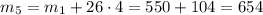 m_5=m_1+26\cdot4=550+104=654