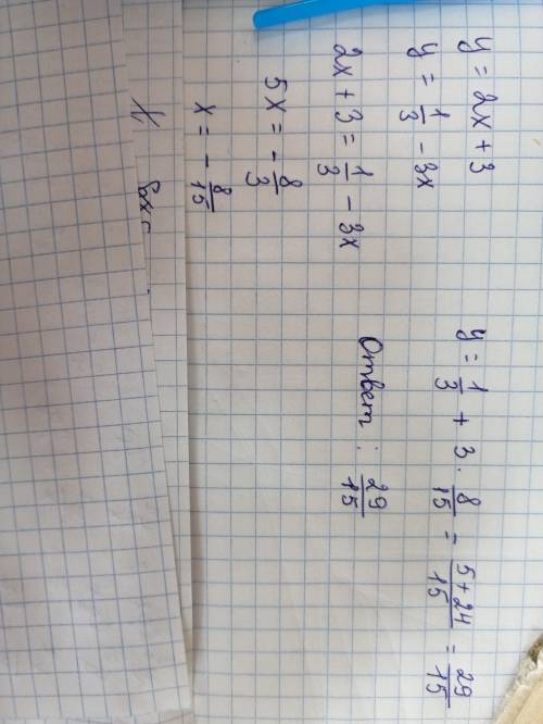 Найдите расстояние от точки пересечения прямых y=2x+3 и y= 1/3 -3x до прямой y=0. чем подробнее, тем