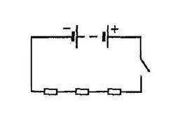 Начертите схему цепи, состоящей из трёх , батареи гальванических элементов и ключа. !