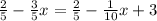 \frac{2}{5} - \frac{3}{5} x = \frac{2}{5} - \frac{1}{10} x + 3