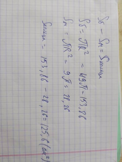 Найти площадь кольца, если r1 = 7м, r2 = 3м.