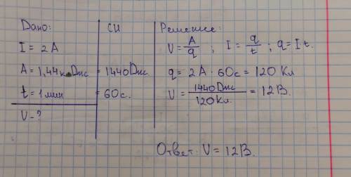 Сила тока в лампе равна два ампера при каком напряжении работает лампа если по течении одной минуты