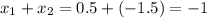 x_{1} + x_{2} = 0.5 + (-1.5) = - 1