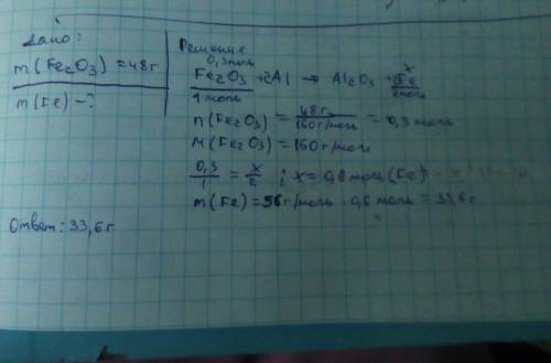 Какую массу железа можно получить из 48 г оксида железа (3) при восстановлении его алюминие?