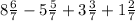 8\frac{6}{7}-5\frac{5}{7}+3\frac{3}{7}+1\frac{2}{7}