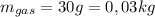 m_{gas} = 30 g = 0,03 kg