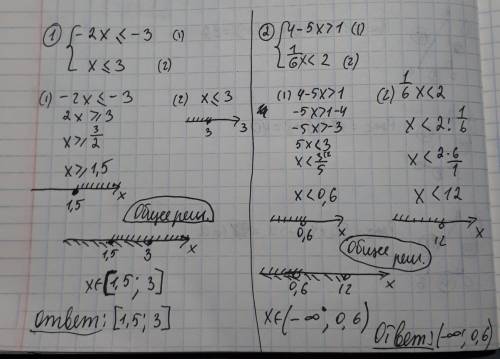 Решите системы неравенств{-2х«-3{х«32){4-5х> -1{1/6х< 23){9х> 0{1/7х»-1