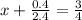 x + \frac{0.4}{2.4} = \frac{3}{4}