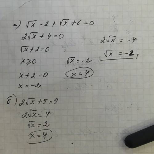 С! а) √x-2 + √x+6 =0 б) √x+7 + √x-2= 9