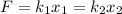 F = k_1x_1 = k_2x_2