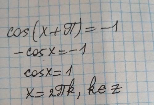 Решить уравнение  cos (x+pi) =-1  