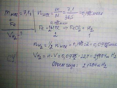 Вычислите объём газа (н. который выделится при взаимодействии железа с раствором соляной кислоты, со