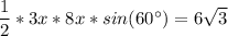 \dfrac{1}{2} *3x*8x*sin(60^{\circ})=6\sqrt{3}