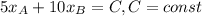 5x_A+10x_B=C, C=const