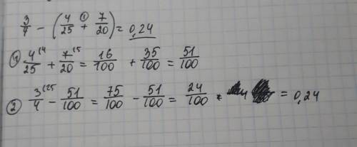 Найдите значение выражения 7/20-(3 целых 5/8- 3целых 2/5) , 3/4-(4/25+7/20)