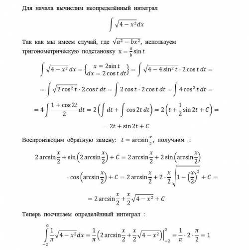 \displaystyle \int\limits^0_{-2} {\frac{1}{\pi}\sqrt{4-x^2}} \, dx