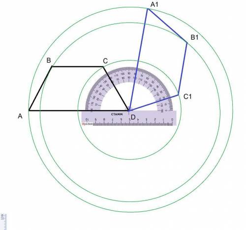 ,начертите трапецию вокруг точки d на 100 градусов по часовой стрелке !