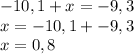 -10,1+x=-9,3\\x=-10,1+-9,3\\x=0,8