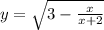 y = \sqrt{3- \frac{x}{x + 2} }