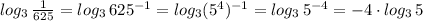 log_3\, \frac{1}{625}=log_3\, 625^{-1}=log_3(5^4)^{-1}=log_3\, 5^{-4}=-4\cdot log_3\, 5