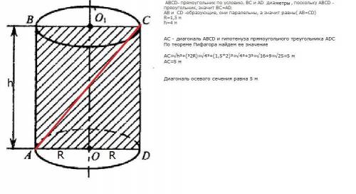 Осевым сечением цилиндра, является прямоугольник, две противоположные стороны которого-образующие, а
