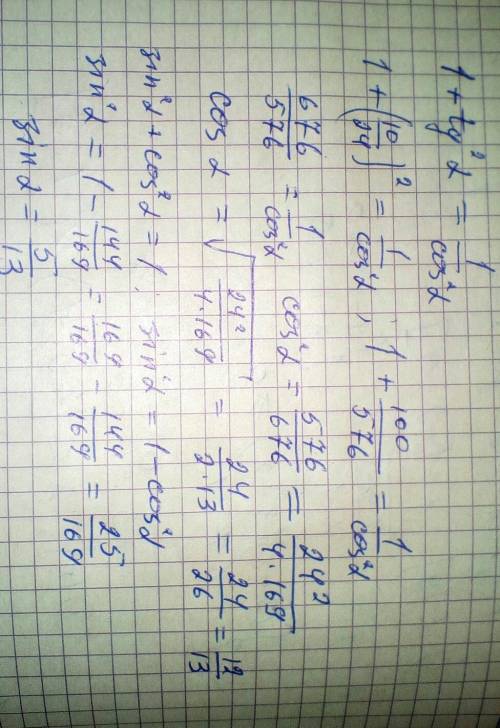 Дано, что tgα=10/24. определи косинус этого угла. ответ: cosα=? (дробь не сокращай).