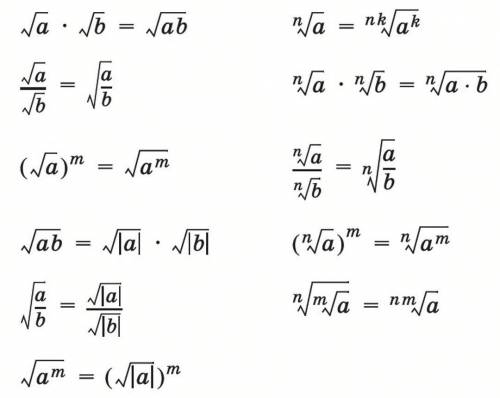 Напишите все формулы связанные с квадратными корнями. ​