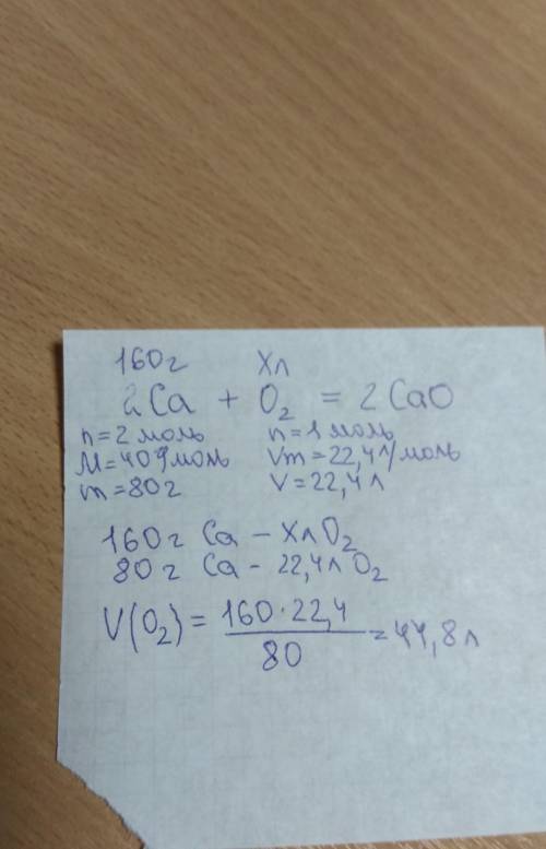 Какой объем кислорода (н. у) необходим для реакции со 160 г кальция?