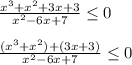 \frac{x^{3}+x^{2}+3x+3}{x^{2}-6x+7}\leq0\\\\\frac{(x^{3}+x^{2})+(3x+3)}{x^{2}-6x+7}\leq0