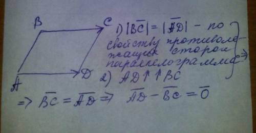 Дан параллелограмм abcd. найдите разность векторов ad-bc