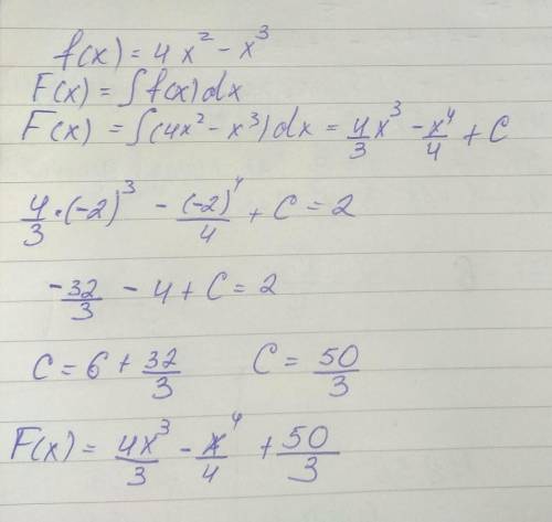 Найти f(x) функции f(x) =4x^2-x^3 , график которой проходит через точку n(-2; 2)