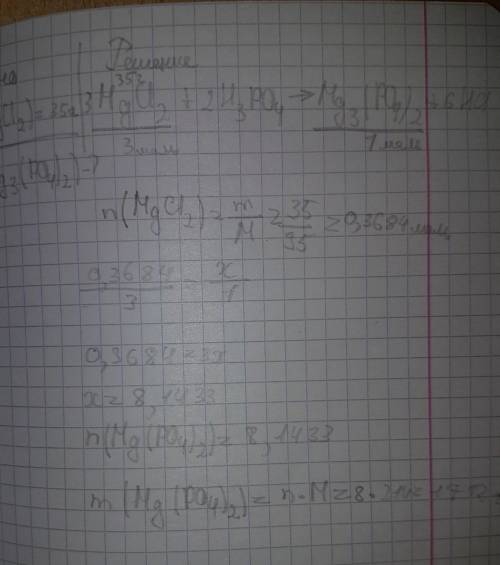 Какова масса образованного осадка при смешивании 35г mgcl2 и н3ро4