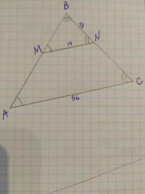 Прямая, параллельная стороне ac треугольника abc, пересекает стороны ab и bc в точках m и n соответс