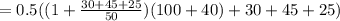 = 0.5 ( ( 1 + \frac{ 30 + 45 + 25 }{ 50 } ) ( 100 + 40 ) + 30 + 45 + 25 )