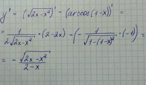  \sqrt{2x - {x}^{2} } - arccos(1 - x)